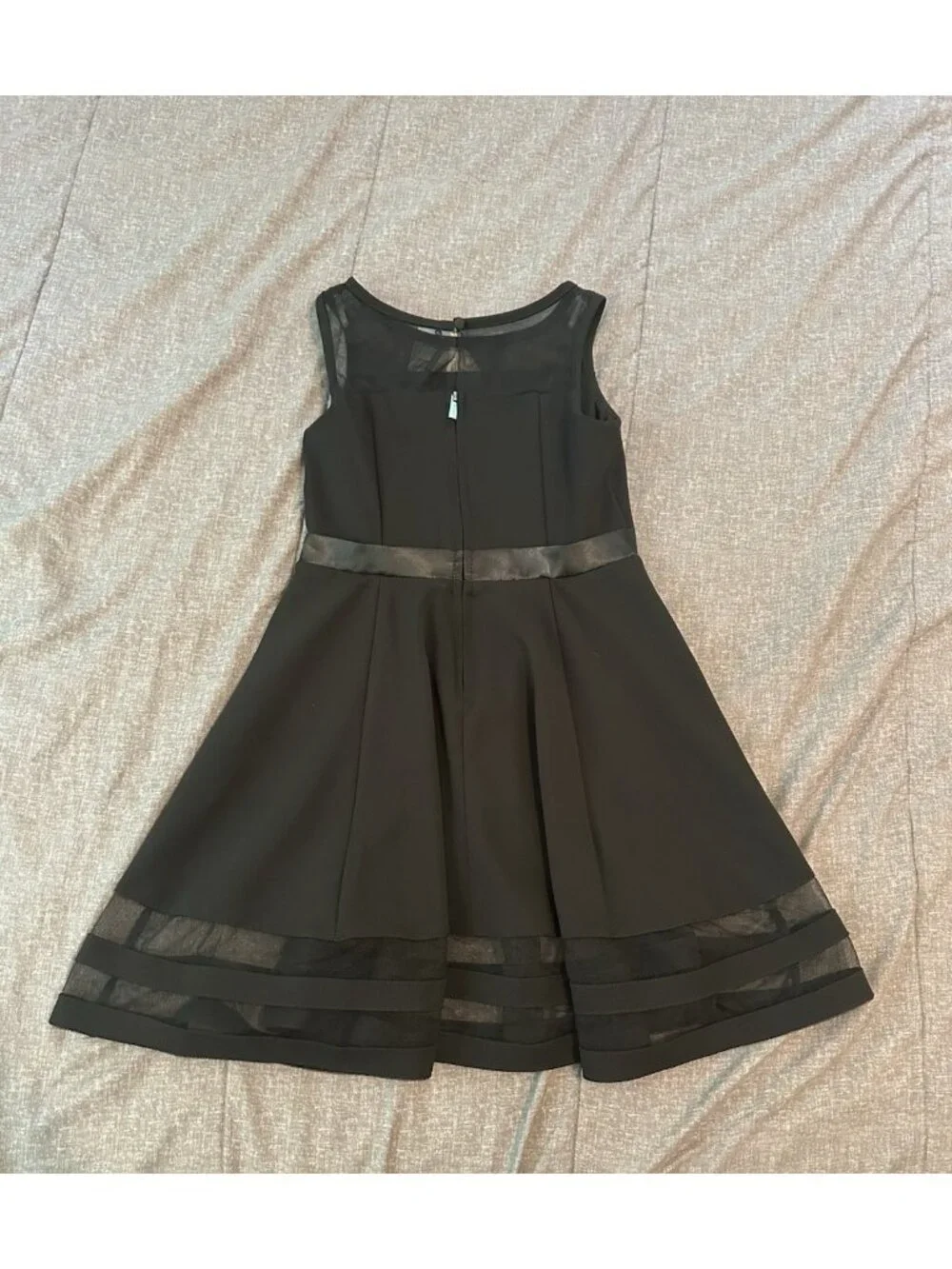 Calvin Klein NWT Girls Black Fit Flare Dress 8 Party Bow Mesh Hem Elegant Formal